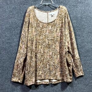 New Direction Sweater Womens PXL Brown Stretch Abstract Tight Knit Dolman Sleeve